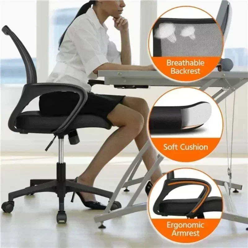 Adjustable Mid Back Mesh Swivel Office Chair with Armrests, Black