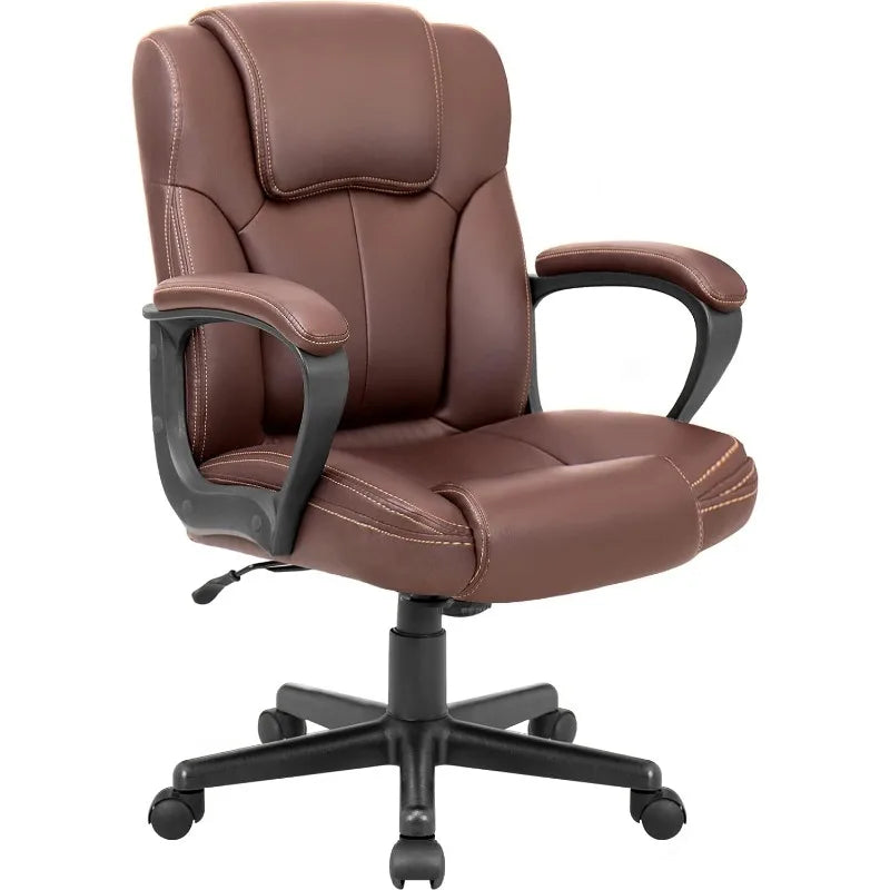 Executive Office Chair Swivel Task Seat with Ergonomic Mid-Back, Waist Support, PU Leather, Brown Office Furniture