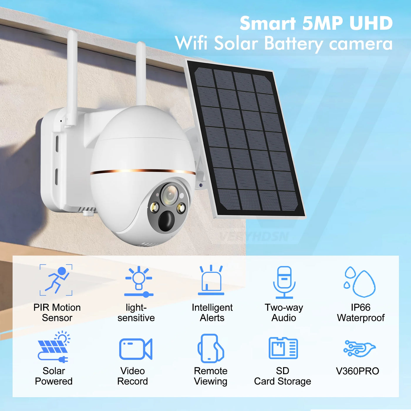 Surveillance Camera Wifi Outdoor 5MP Solar Panel 2K Surveillance Security Camera  Camera 7800mAh IP65 Wireless 2 Way Talk Detect