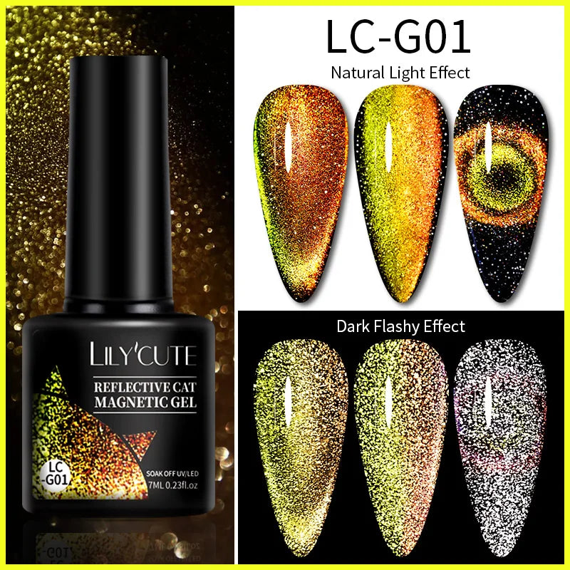 LILYCUTE 7ml Double Light 9D Cat Magnetic Glitter Gel Nail Polish Rainbow Sparkling Colorful Laser Soak Off Nail Art Gel Varnish