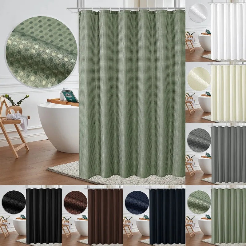 Solid Color Waffle Waterproof and Mold Resistant Polyester Shower Curtain, Bathroom, Non Perforated Shower Curtain Fabric