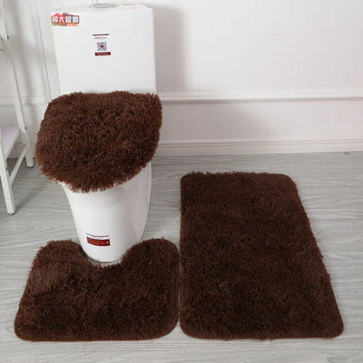 3pcs/set Plush Bathroom Bath Mat Set Anti Slip Toilet Rugs and Toilet Lid Cover Soft Fluff Shower Carpet Floor Mats