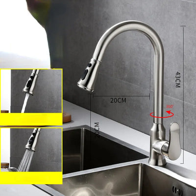 Brushed Nickel Kitchen Faucet Single Hole Pull Out Spout Kitchen Sink Mixer Tap Stream Sprayer Head Chrome/Black Mixer Tap