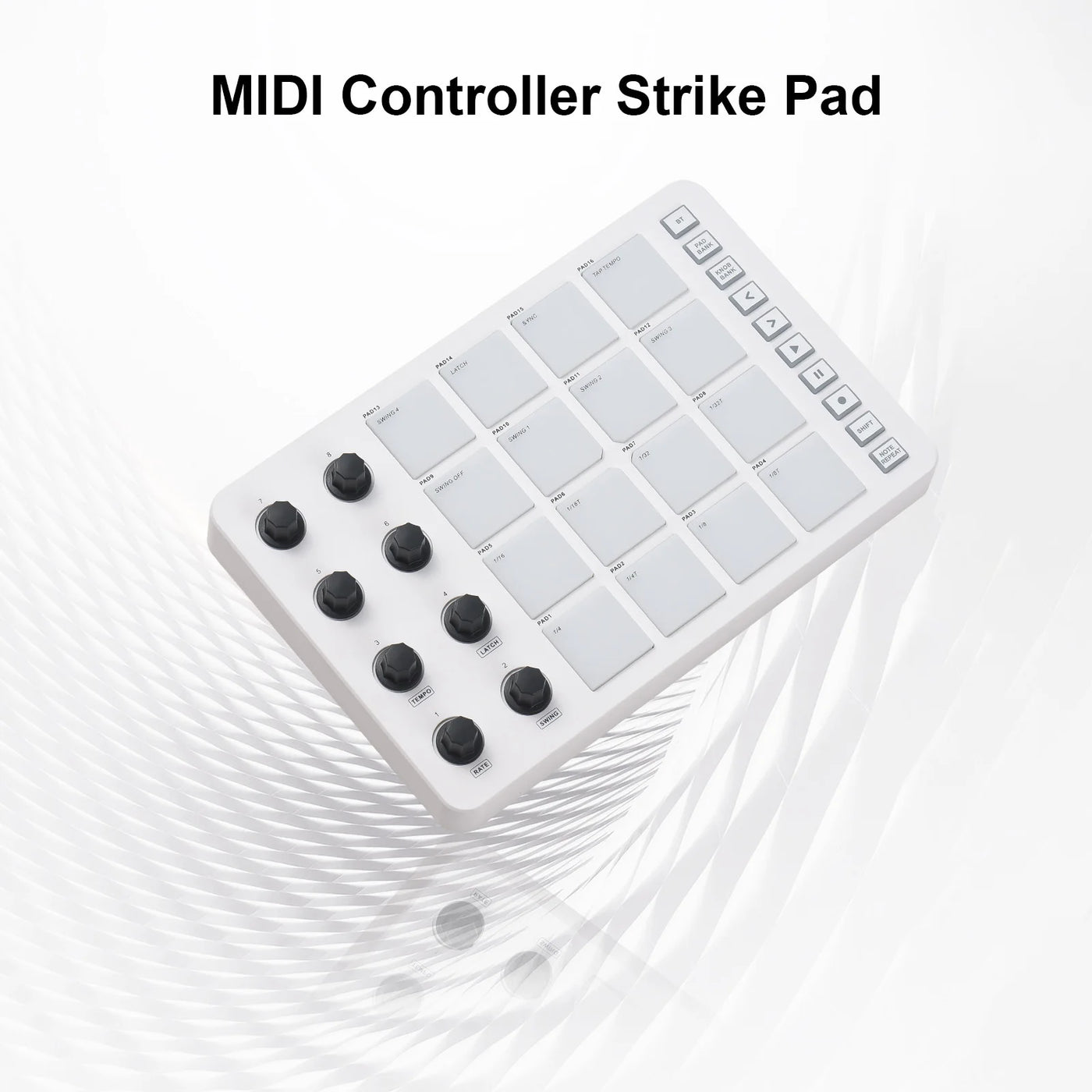 MIDI Controller Strike Pad RGB Backlight MIDI Keyboard BT Connection Low Latency 3.5mm Output Interface ith 16 Strike Pads