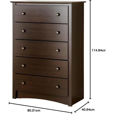 Fremont Superior 5-Drawer Chest for Bedroom - Spacious and Stylish Chest of Drawers Toilet Furniture Makeup In Espresso Finish