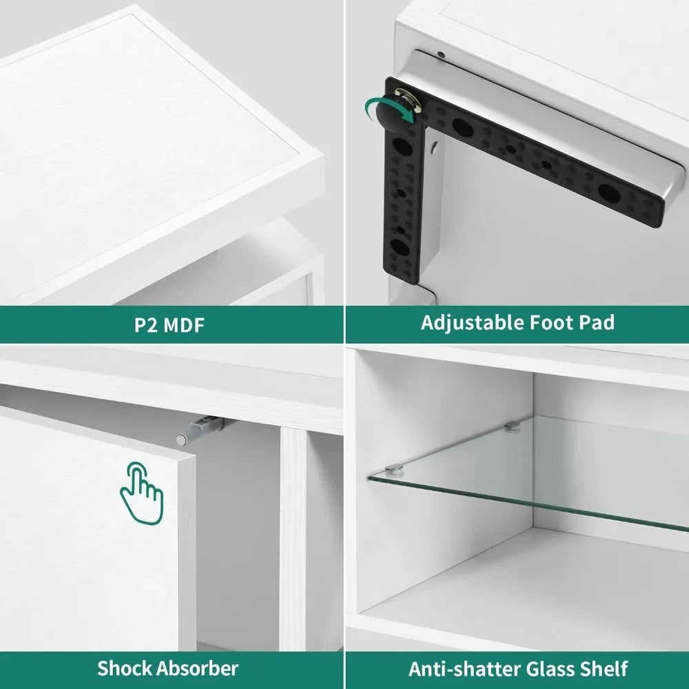 TV Cabinet Power Outlet, 55/60/65 Inch, Entertainment Center Locker, LED TV Media Stand, Mass Storage, White