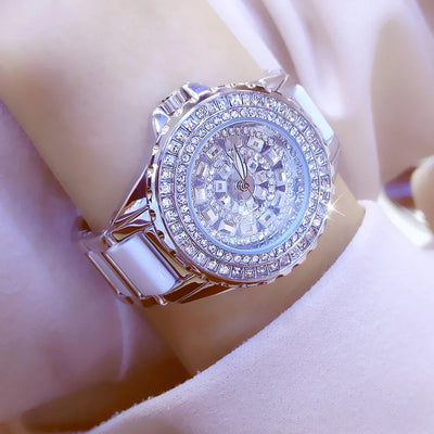 BS bee sister Luxury Brand Women Watches Full Diamond Watch Gold Bracelet Ceramic Strap Female Waterproof Quartz Watches Golden