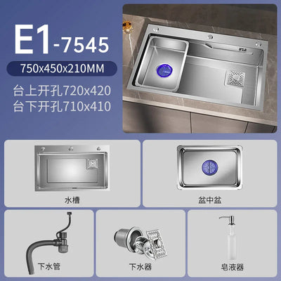 Ermo Sink Large Single Slot Stainless Steel Side Drain Vegetable Washing Basin Sink Under The Table Kitchen Household