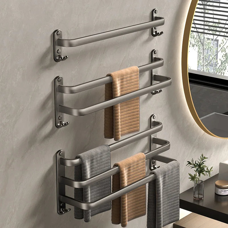 Aluminum Alloy Towel Holder Without Drilling Bathroom Accessories Towel Rack Wall Mounted Bathroom Shelf