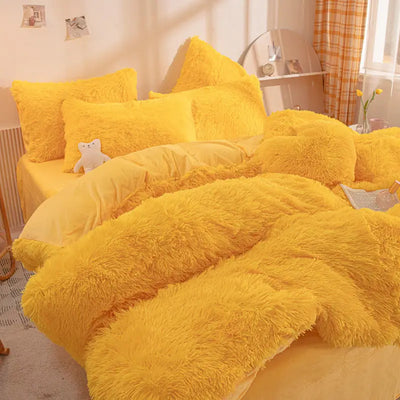 Super Shaggy Quilt Cover Super Warm Bed Plush Velvet Bedding Set Lamb Wool Cashmere Duvet Cover Pillowcase Girls Princess