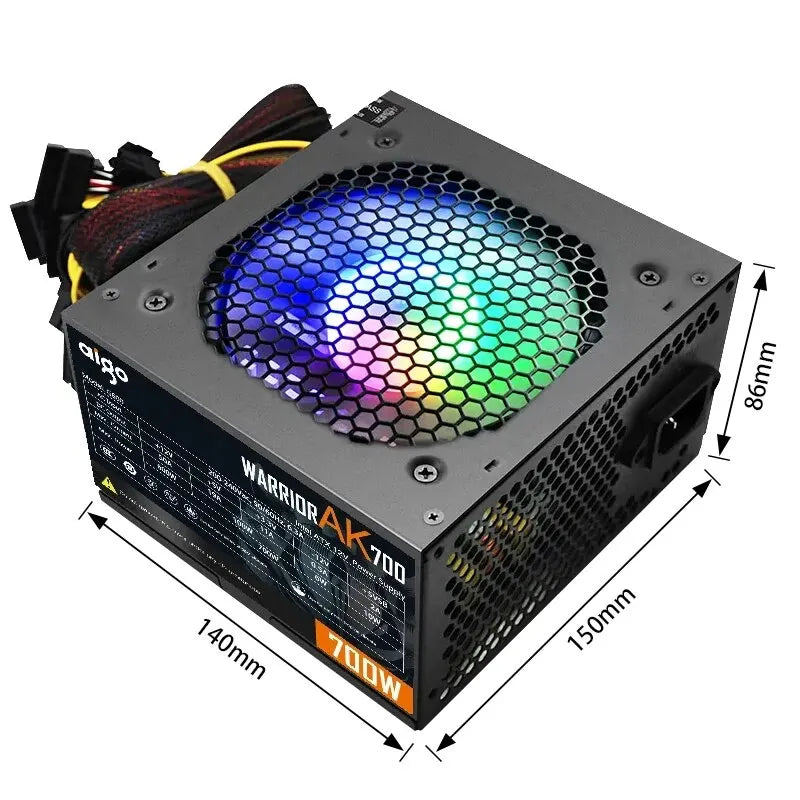 700W PC PSU Power Supply Unit Black Gaming Quiet 120mm RGB Fan 24pin 12V ATX Desktop Computer Power Supply for BTC