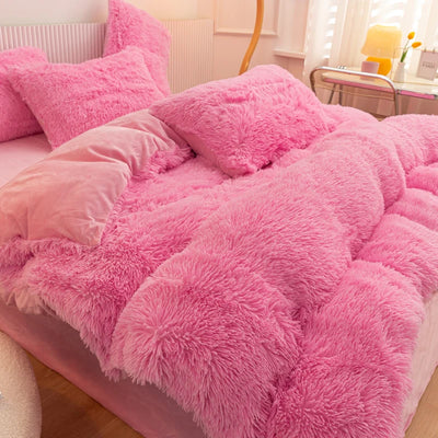 Super Shaggy Quilt Cover Super Warm Bed Plush Velvet Bedding Set Lamb Wool Cashmere Duvet Cover Pillowcase Girls Princess