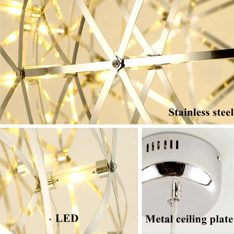 LED Spark Ball Lights Chandelier for Dining Room Firework Stainless Pendant Light hanging lamps for ceiling Home Decor