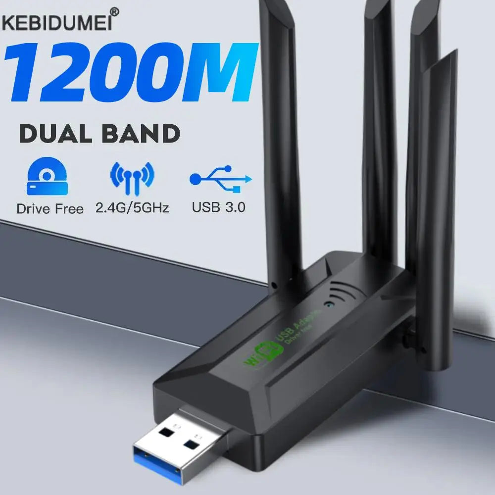 Dual Band USB wifi 1200Mbps Adapter 2.4GHz 5GHz WiFi with 4 Antenna PC Mini Computer 600Mbps Network Card Receiver