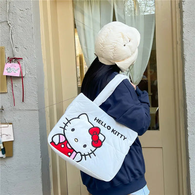 Sanrio Handbag Cartoon Cute Down Fabric Kuromi Tote Bag Shoulder Pacha Dog Cute