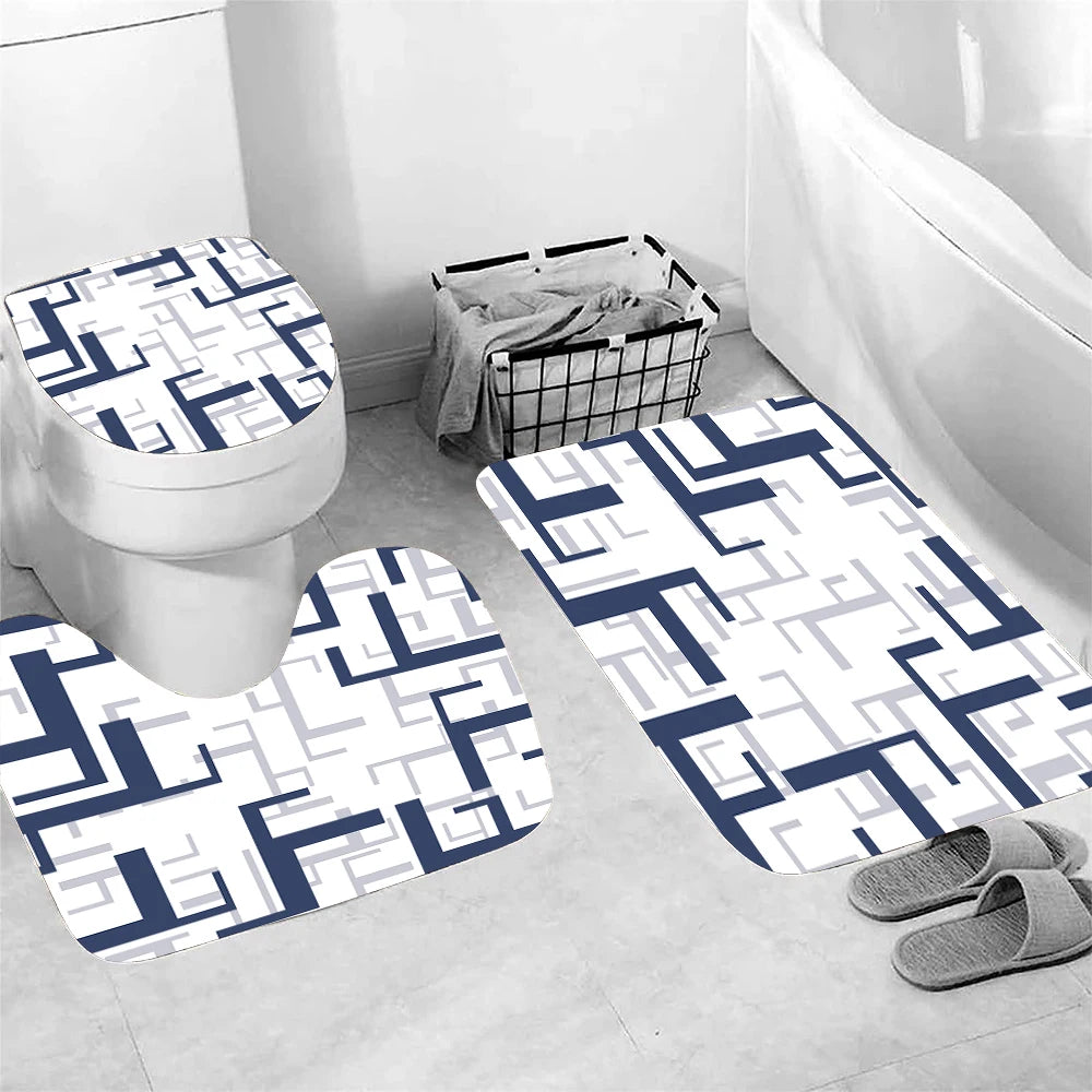 Geometric Set of 3 Bathroom Bath Mat Set Soft Non Slip Mat Bathroom Rug Absorbent Shower Carpets Toilet Lid Cover Floor