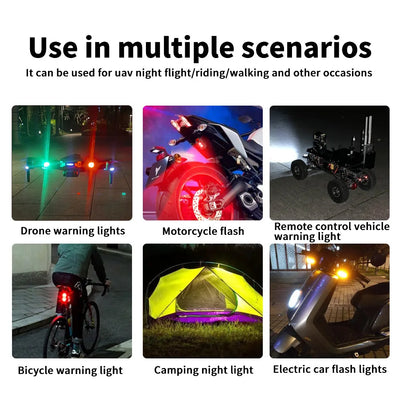 Motorcycle Lights Drone Strobe Light USB LED Anti-Collision Bike Aircraft Night Flying Mini Flashing Warning Signal Light