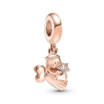 NEW Rose Gold Flamingo Turtle Angel Rose Dangle Bead 925 Sterling Silver Charm Fit Original Pandora Bracelet DIY Jewelry Gift