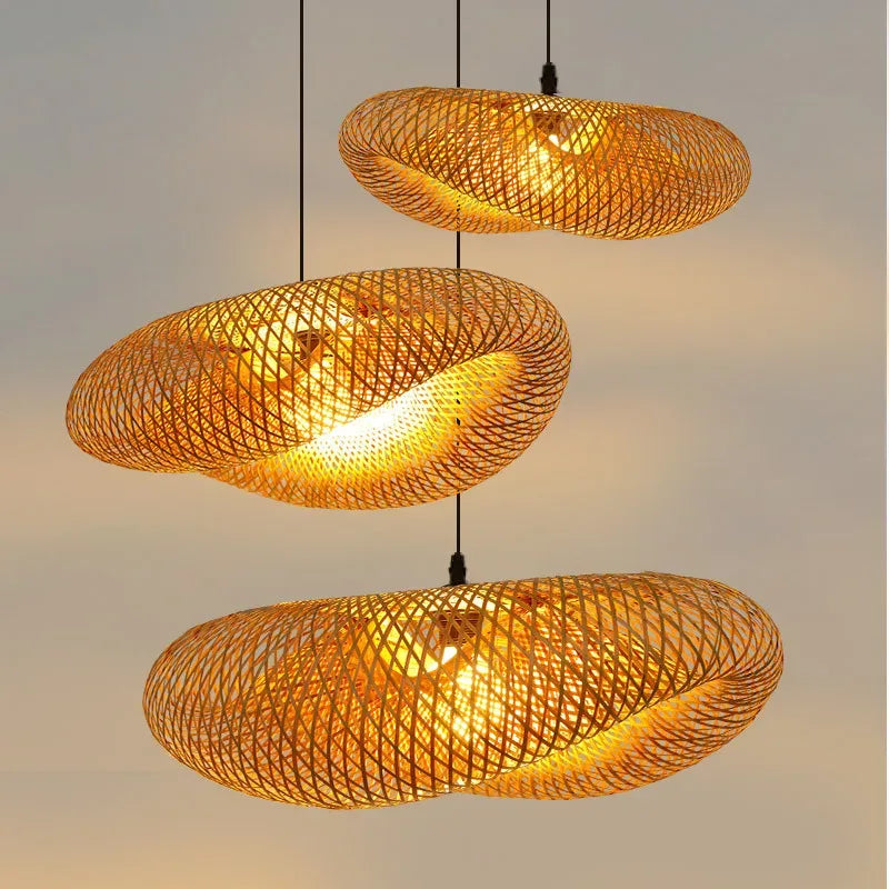 Bamboo Hand Weaving Pendant Light  Hanging LED Ceiling Lamp Chandelier Home Bedroom Decor