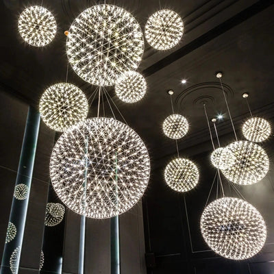 LED Spark Ball Lights Chandelier for Dining Room Firework Stainless Pendant Light hanging lamps for ceiling Home Decor