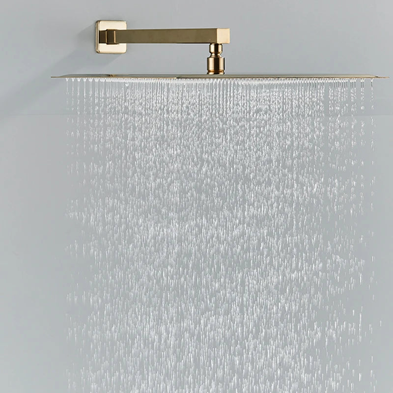 Brushed Gold Concealed Shower Faucet Set Embedded Cartridge Faucet Rainfall Shower Head Rotate/Waterfall Bath Spout Mixer Tap