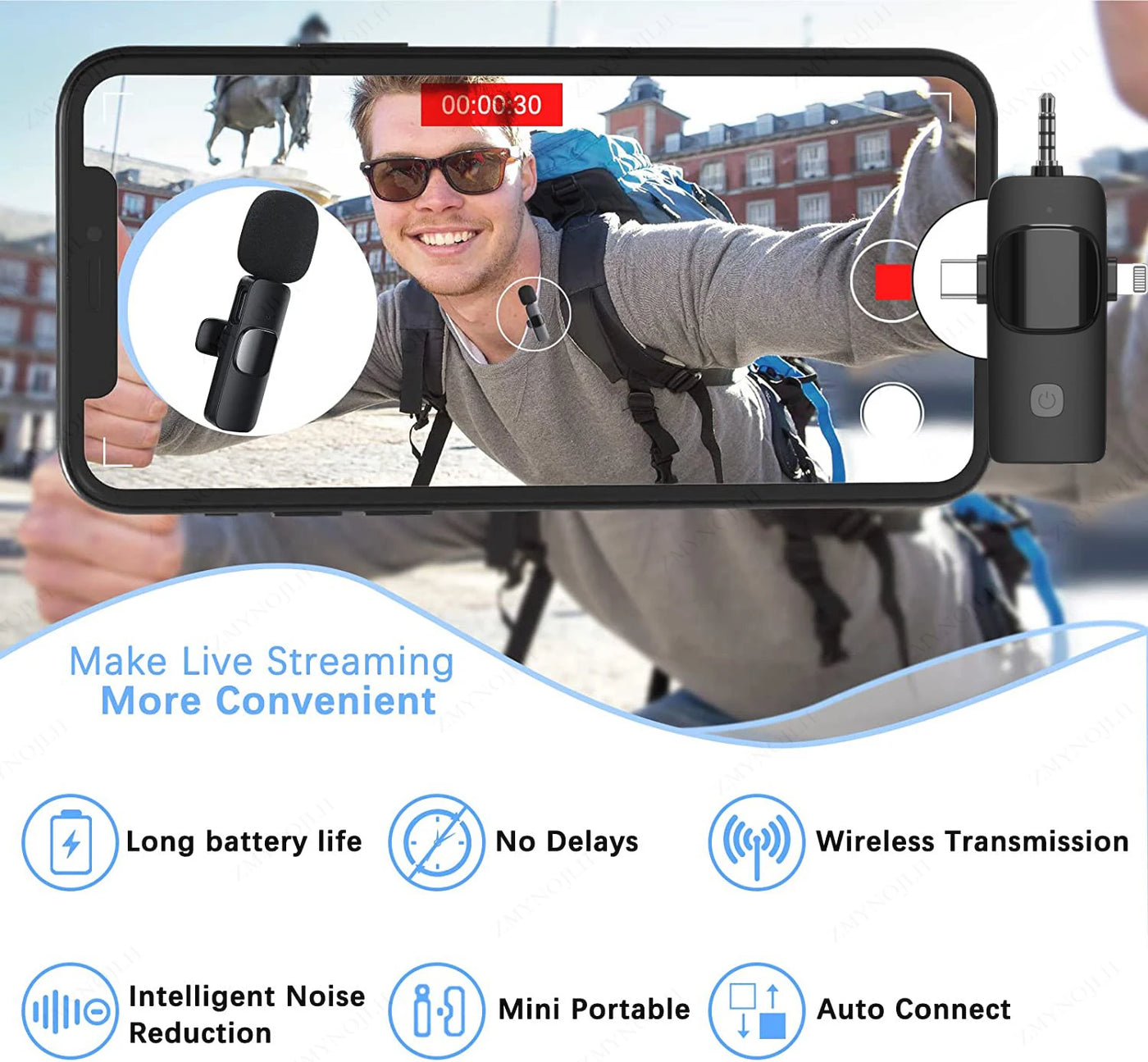 Professional 4 In 1 Wireless Lavalier Microphone for iPhone Android 3.5mm for radio Live Recording Noise Reduction Mini Microph