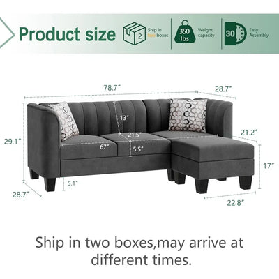 Living room sofa L-shaped convertible modular sofa bed with high armrestsLinen fabric home furniture, black