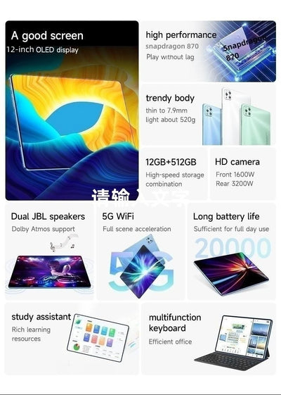 Original Tablet iPad Air Pro 12 Inch 16GB RAM 1TB ROM tablet Android 13 Core Pad Tablet PC Phone Dual Wifi tablette android