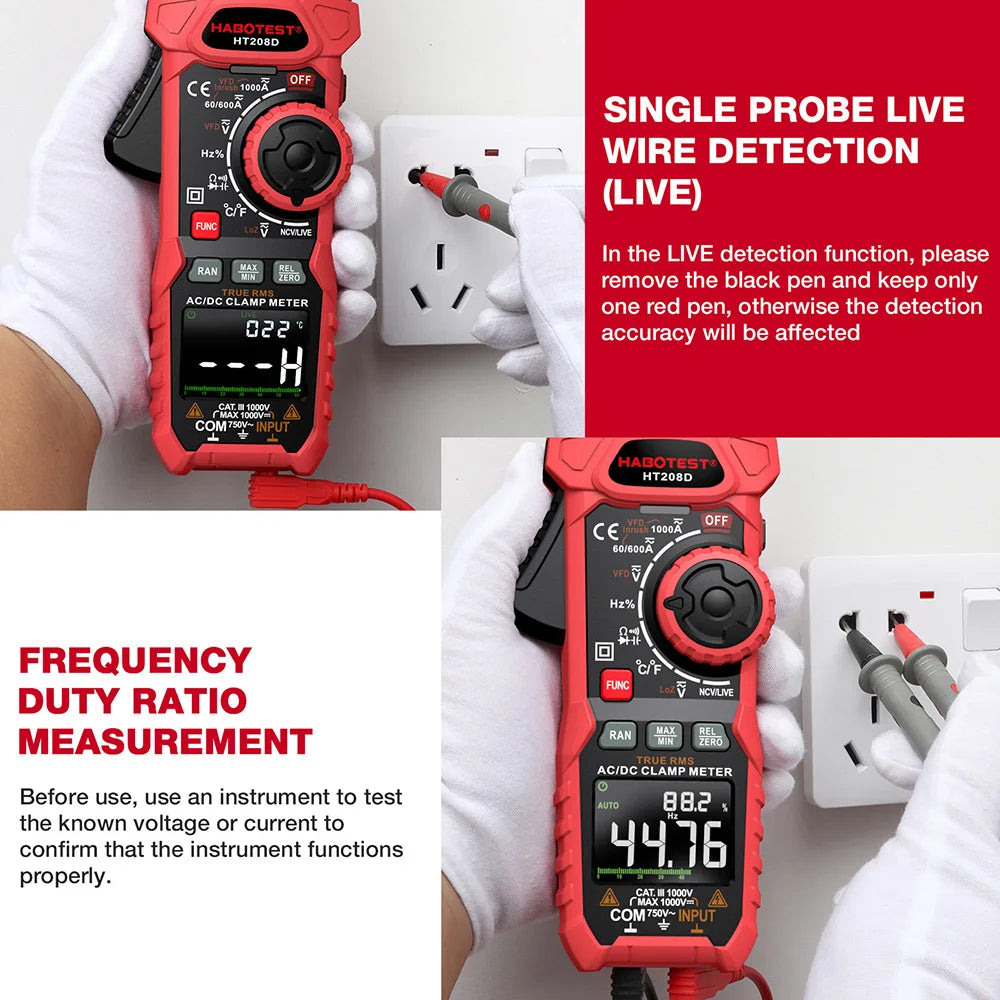 HT208A/D AC/DC Digital Clamp Meter Meter Multimeter Pinza Amperimetrica True RMS High Precision Capacitance NCV Ohm Hz Tester