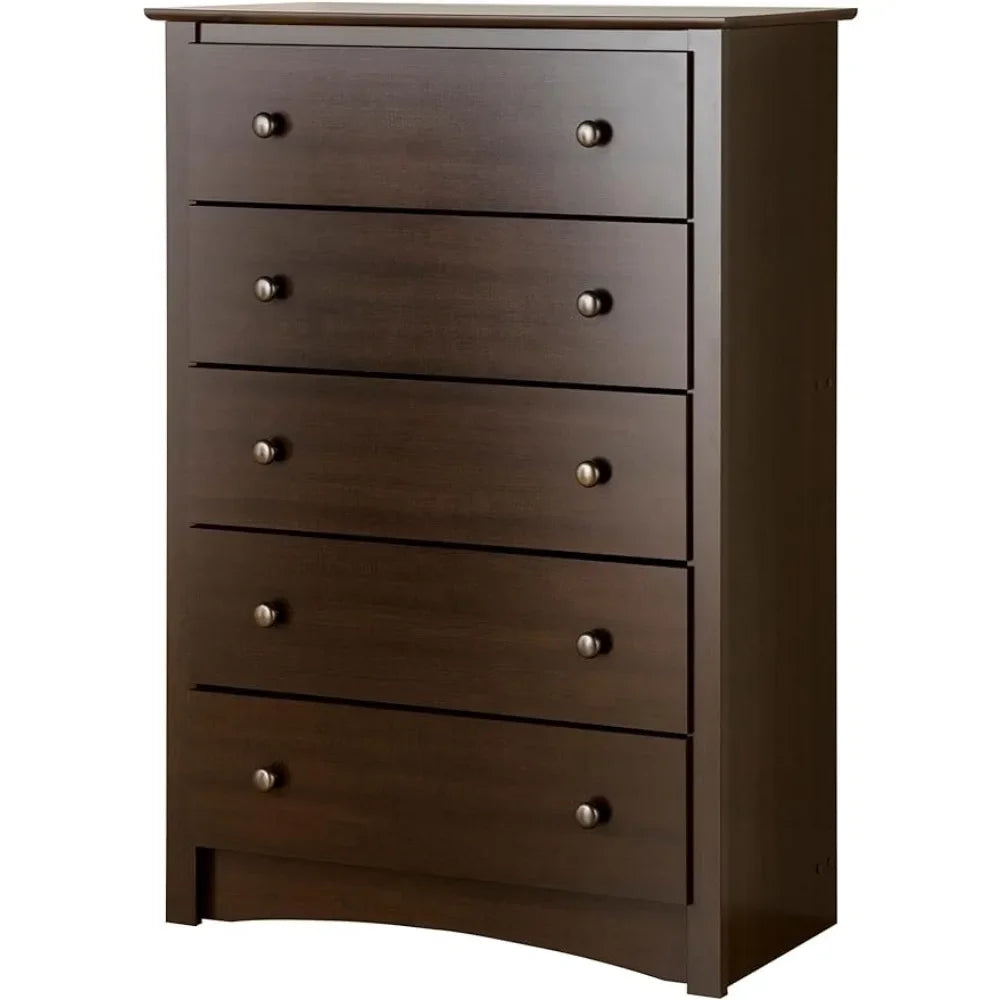 Fremont Superior 5-Drawer Chest for Bedroom - Spacious and Stylish Chest of Drawers Toilet Furniture Makeup In Espresso Finish