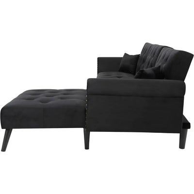 Velvet Convertible Sofa, Modern L-shaped Spike-head Corner Sofa, Reversible Chaise Longue with 2 Pillows and Living Room