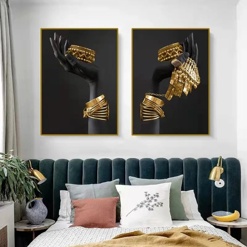 African Art Black and Gold Woman Oil Painting on Canvas Cuadros Posters and Prints Scandinavian Wall Art Picture for Living Room