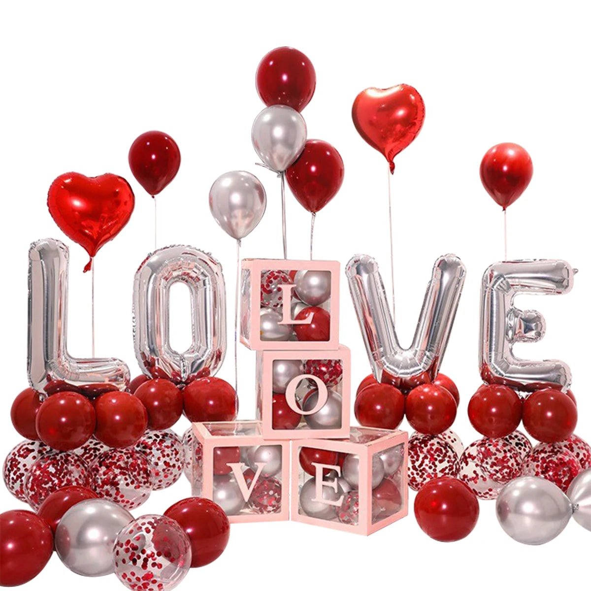 1Set Transparent Letter Balloon Box Letter Love Red Foil Balloons Happy Valentine’s Day Wedding Room Party Decorations