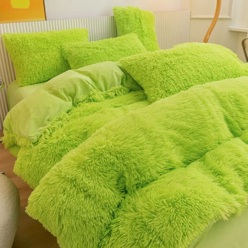 Super Shaggy Quilt Cover Super Warm Bed Plush Velvet Bedding Set Lamb Wool Cashmere Duvet Cover Pillowcase Girls Princess