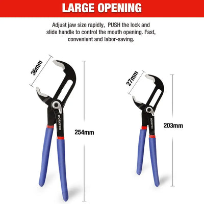 WORKPRO 2PC Multifunctional Pliers 20CM&25CM Quick-Release Groove Joint Plier All Purpose Jaw Straight Hand Tools