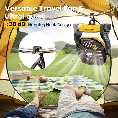 Camping Fan Light Portable Battery Powered Outdoor Fan Travel Camping Personal Charging Fan