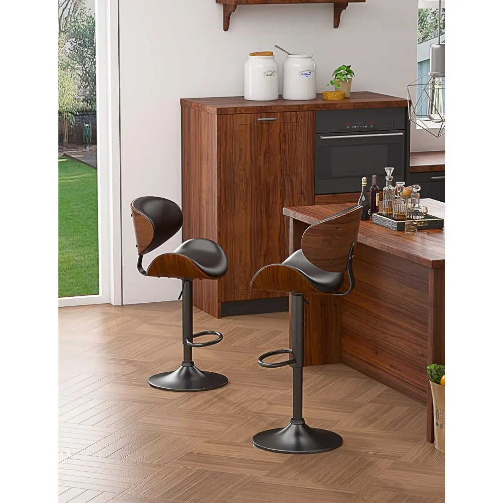 Swivel Bar Stools Set of 2 for Kitchen Counter, Adjustable Bentwood Barstools, Modern PU Leather Upholstered Bar Chair