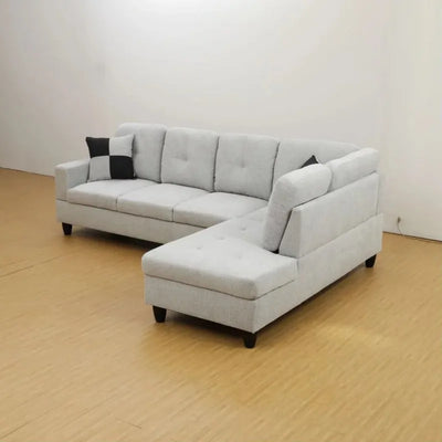 Hommoo Couch Sofa Set, Modern L-Shaped Sofa for Living Room, Flannel Sectional Sofa Set for Apartment, Off-White(Without Ottoman