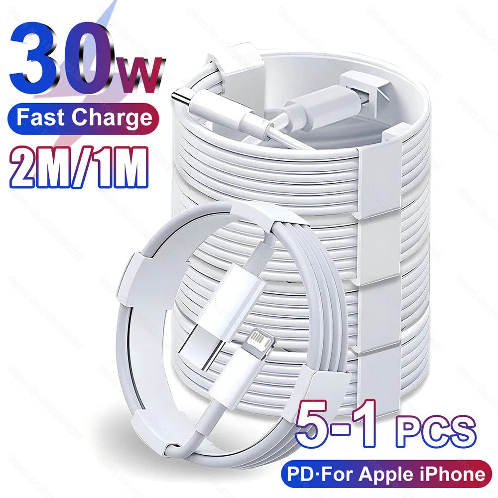 5-1pcs 30W Fast Charging Cable For Apple iPhone 13 12 11 14 Pro Max Mini USB C Cable For X XR XS MAX 7 8 14 Plus 6 Accessories