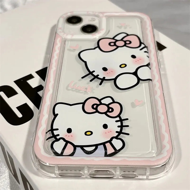 Ins Hello Kitty Pink Edge Phone Case for Iphone Pro Max XR XS Plus Y2k Girl Clear Gift Silicone Anti-fall