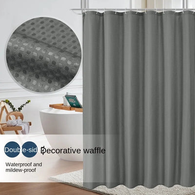 Solid Color Waffle Waterproof and Mold Resistant Polyester Shower Curtain, Bathroom, Non Perforated Shower Curtain Fabric