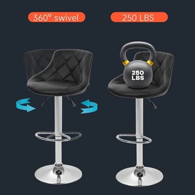 Bar Stools Set of 2 Barstools Swivel Stool Height Adjustable Bar Chairs with Back PU Leather Swivel Bar Stool Kitchen Counte