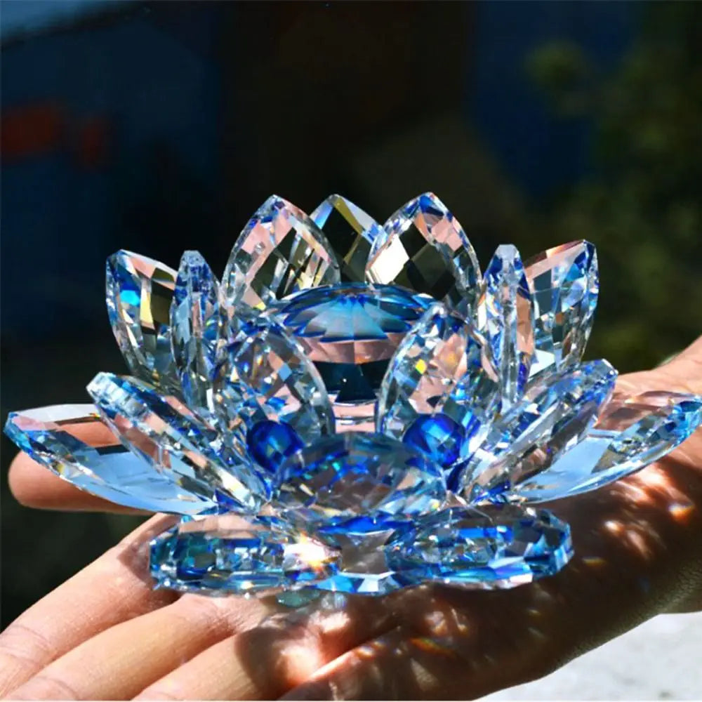 Crystal Lotus Flower Figurine Home Wedding Decoration Glass Craft Collection Paperweight Office Table Ornaments Souvenir Gifts