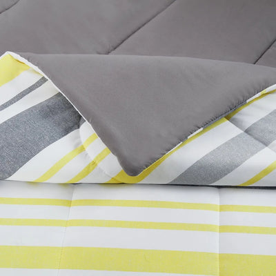 Grey and Yellow Stripe 8 Piece Bed in a Bag Comforter Set with Sheets bed set  bedding set  bed sheet Home Textile