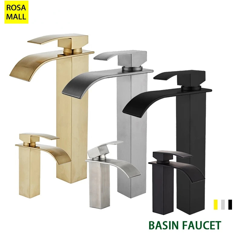 Gold Faucet for Basin Waterfall Hot and Cold Mixer Stainless Steel Material Bathroom Washbasin Accessories