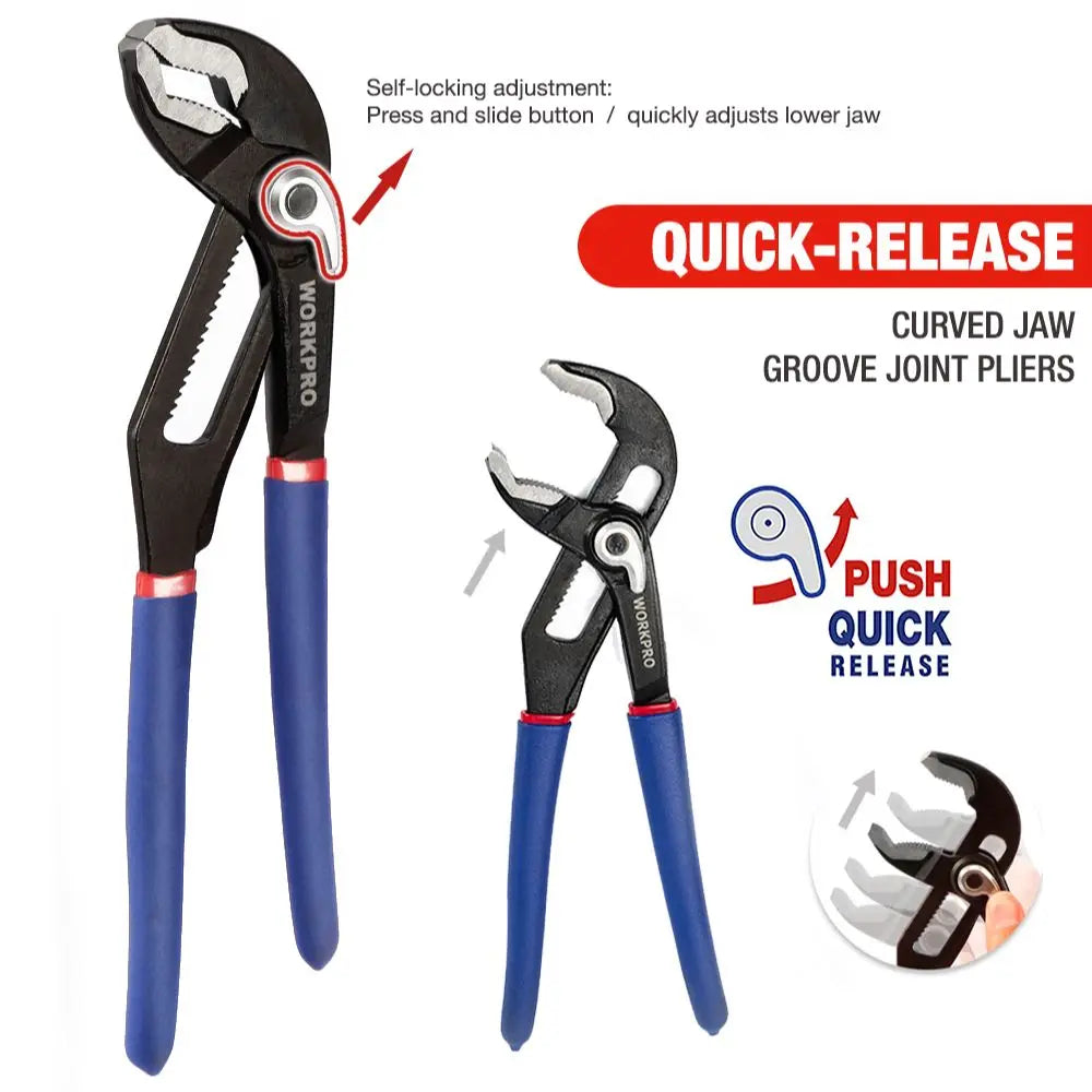 WORKPRO 2PC Multifunctional Pliers 20CM&25CM Quick-Release Groove Joint Plier All Purpose Jaw Straight Hand Tools