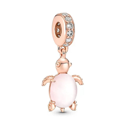 NEW Rose Gold Flamingo Turtle Angel Rose Dangle Bead 925 Sterling Silver Charm Fit Original Pandora Bracelet DIY Jewelry Gift