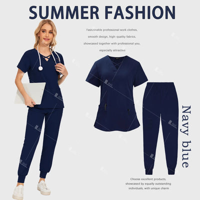 Polychrome Beautician Uniform Medical Surgical Suits Woman Nursing Sets Scrub Top Pants Articles Nurse Uniform Clinical Workwear