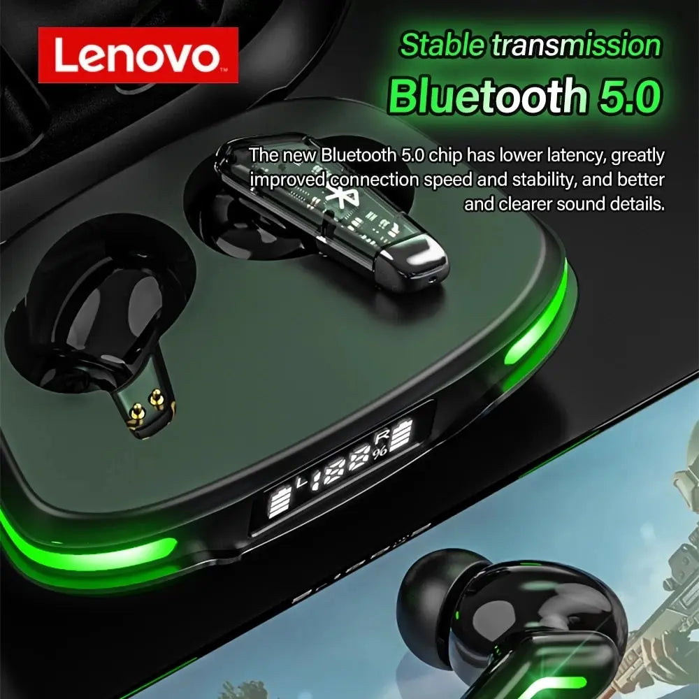 Original Lenovo GM3 Bluetooth Earphones TWS Gaming Headset with Digital Display Low Latency Dual Mic Noise Reduction Earbuds