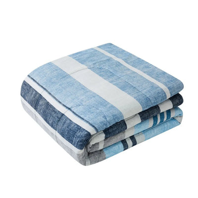 Blue Stripe 7 Piece Bed in a Bag Comforter Set with Sheets bed set  bedding set Home Textile